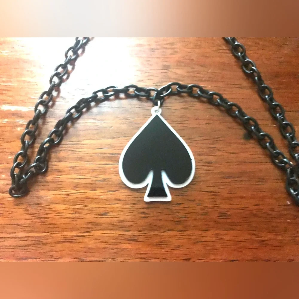 Casino Black Spade Charm Gamble Playing Card Deck Poker Thick Link Chain Pendant - Picture 1 of 8